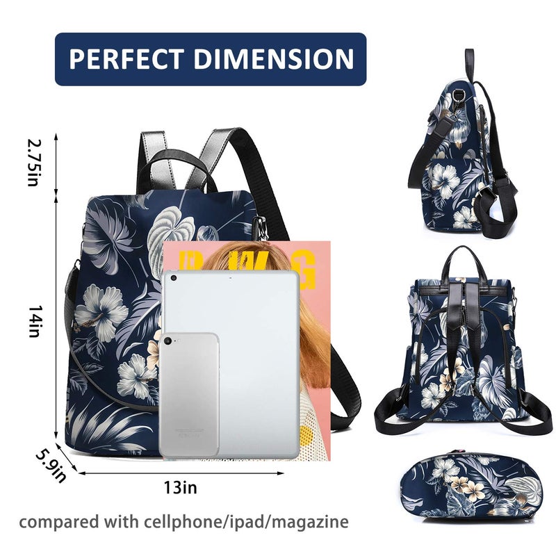 Fmeida Waterproof Backpack Purse for Women Anti Theft Fashion Daypack Nylon Travel Bag Crossbody Shoulder Bag - Hawaii Flower 13"x5.9"x13.9" - Image 2